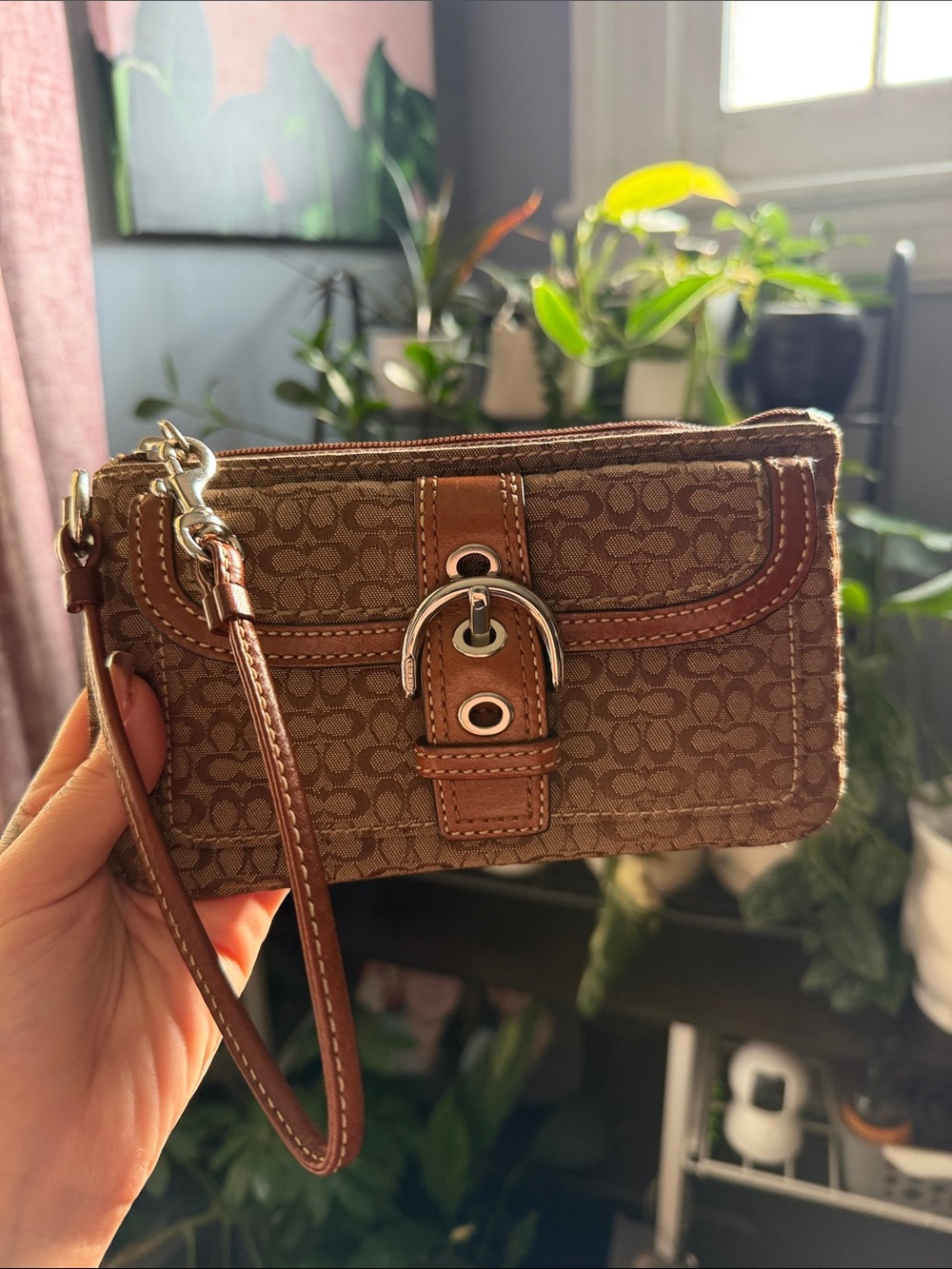 Coach Buckle Soho Signature Canvas Wristlet Brown